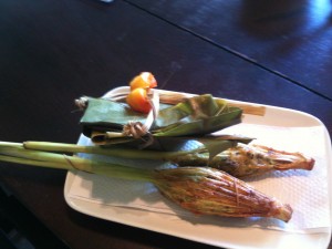Lemongrass Stuffed with Chicken & Fish Steamed in Banana Leaves